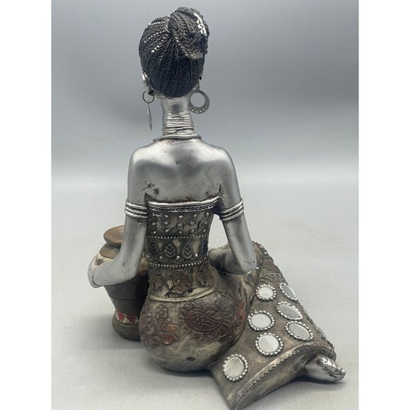 Native African Tribal Princess Queen Statue figure 10" embossed embellished READ - Picture 6 of 8